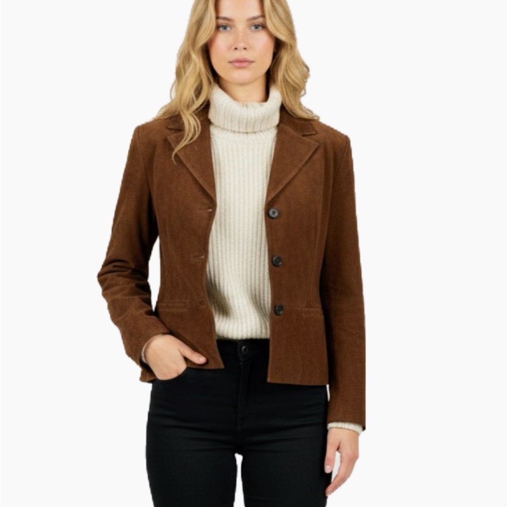 NWT JASON WU Brown Suede Button-Front Jacket Classic Tailored Fit Blazer - Picture 13 of 16